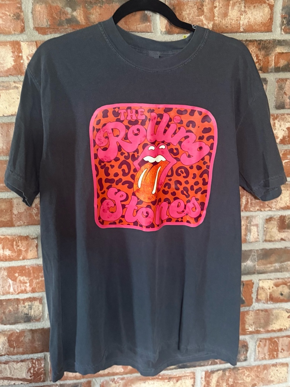 Comfort Colors Black Rolling Stones Graphic Tee with Pink & Orange Logo